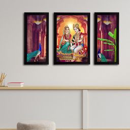 eCraftIndia Set of 3 Multicoloured Radha Krishna Satin Matt Textured UV Wall Arts-15