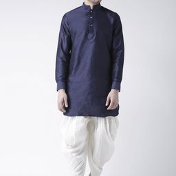 DEYANN Men Navy Blue & White Solid Kurta with Patiala-image-50