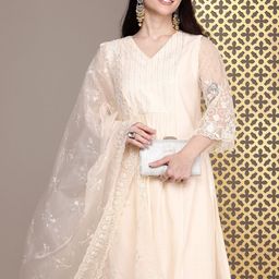 House of Pataudi Yoke Design Regular Sequinned Jashn Kurta with Patiala & Dupatta-3
