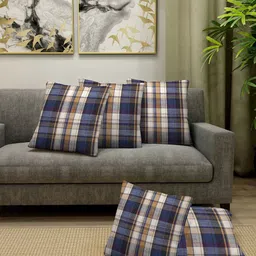 KLOTTHE Set Of 5 Blue & Off-White Checked Square Cushions-picture-7