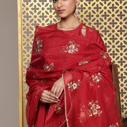 House of Pataudi Yoke Design Thread Work Jashn Kurta & Palazzos With Dupatta-17