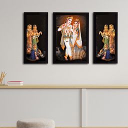 eCraftIndia Set of 3 Multicoloured Radha Krishna Satin Matt Textured UV Wall Arts-16