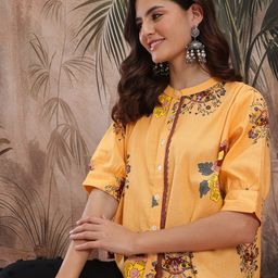 Sangria Top Floral Print Mandarin Collar Top-image-0