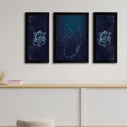 eCraftIndia Set of 3 Blue Radha Krishna Satin Matt Textured UV Wall Arts-18