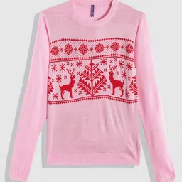 YK Girls Pink & Red Christmas Motif Printed Pullover-image-74