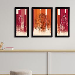 eCraftIndia Set of 3 Orange & Pink Lord Ganesha Satin Matt Texture UV Wall Arts-image-53