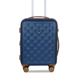 IT luggage Navy Blue Textured Hard-Sided 360-Degree Rotation Cabin Trolley Bag-image-98