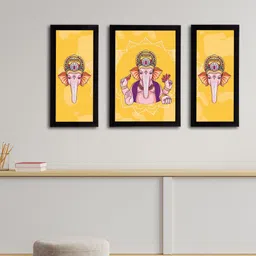 eCraftIndia Set of 3 Lord Ganesha Satin Matt Texture UV Art Paintings-picture-1