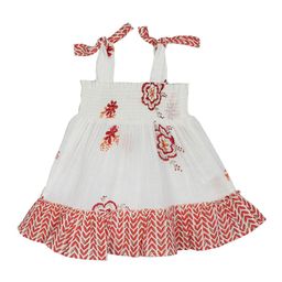 My Little Lambs Girls Off-White & Red Floral Printed Smocked Fit and Flare Dress-picture-12