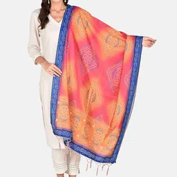 Dupatta Bazaar Peach & Blue Printed Dupatta-30