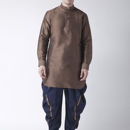 DEYANN Men Brown & Navy Blue Solid Kurta with Patiala-image-54