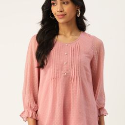 Antheaa Women Pink Dobby Weave Top-picture-17