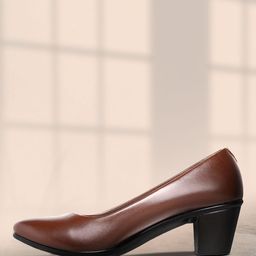 ELLE Coffee Brown Solid Block Pumps-54
