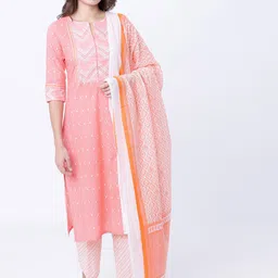 Vishudh Women Coral & White Printed Dupatta-7