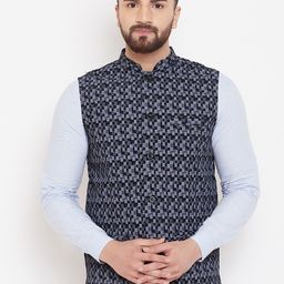 even Men Black & Grey Printed Woven Nehru Jacket-14