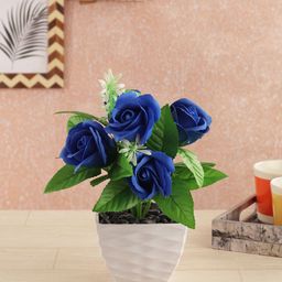 FOLIYAJ Green & Blue Artificial Rose Plant With Pot-25