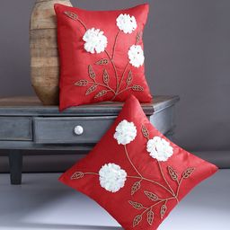 Alina decor Red Set of 2 Embellished Square Cushion Covers-picture-31