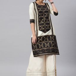 W Women Black & Off-White Printed Straight Kurta-image-45