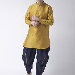 DEYANN Men Yellow & Navy Blue Solid Kurta with Patiala-image-46