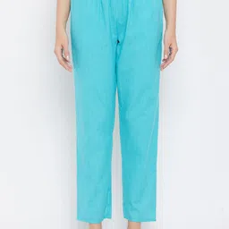 Clovia Women Turquoise Blue & White Checked Cotton Lounge Pants With Headband-image-18