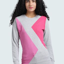 Huetrap Women Grey & Pink Colourblocked Sweatshirt-image-85