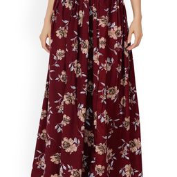 SCORPIUS Women Maroon Floral Printed Flared Maxi Skirt-image-97