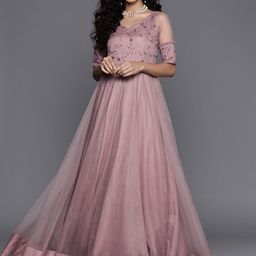 Inddus Mauve Ethnic Motifs Sequins Embroidered Sheer Gown-picture-32