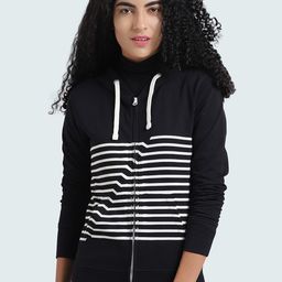 Huetrap Women Black Striped Hooded Sweatshirt-image-61