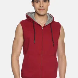 IVOC Men Maroon & Grey Solid Hooded Sweatshirt-image-0