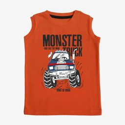 x2o Unisex Kids Orange & White Car Printed Pure Cotton Regular fit Vest-57