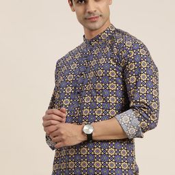 Hancock Kalamkari Floral Printed Pure Cotton Slim Fit Straight Kurta-image-63