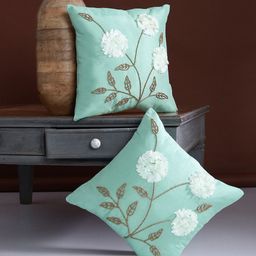 Alina decor Sea Green Set of 2 Embellished Square Cushion Covers-picture-29