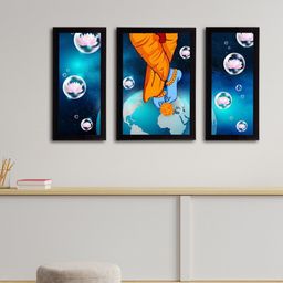 eCraftIndia Set of 3 Blue & Orange Lord Krishna Satin Matt Textured UV Wall Arts-5
