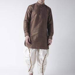 DEYANN Men Brown & White Solid Kurta with Patiala-image-53
