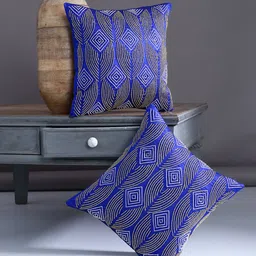 Alina decor Blue Set of 2 Embellished Square Cushion Covers-53