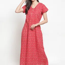 Secret Wish Red & White Printed Nightdress-image-25