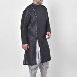 DEYANN PLUS Men Black Solid Angrakha Kurta-27