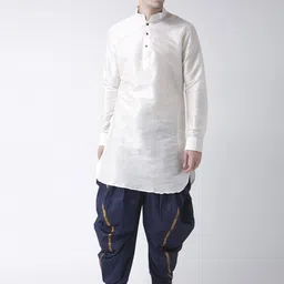 DEYANN Men White & Navy Blue Solid Kurta with Patiala-picture-14