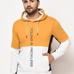 Octave Men Yellow & White Colourblocked Hooded Sweatshirt-image-76