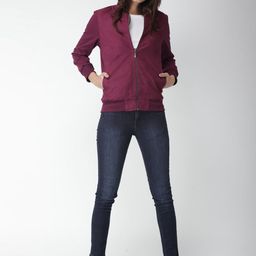 Mast & Harbour Women Burgundy Solid Sweatshirt-image-19