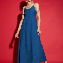 SASSAFRAS Blue Shoulder Straps A-Line Dress-picture-45