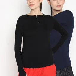 appulse Women Multicoloured Solid Henley Neck T-shirt-image-99