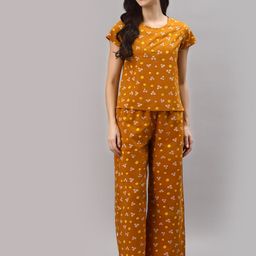 YASH GALLERY Women Mustard Printed Night suit-image-18