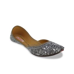 Fulkari Women Grey Embellished Leather Mojaris-image-120