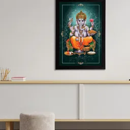 eCraftIndia Blue & Orange Lord Ganesha Satin Matt Textured UV Wall Art-image-50