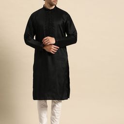 MANQ Men Floral Embroidered Regular Sequinned Kurta with Churidar-53