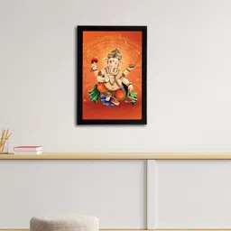 eCraftIndia Orange & Beige Lord Ganesha Satin Matt Texture UV Wall Art-image-22