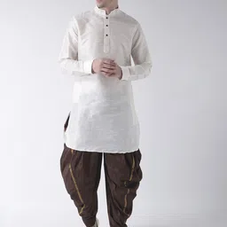 DEYANN Men Off-White & Brown Solid Kurta with Patiala-image-33