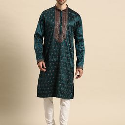 MANQ Men Ethnic Motifs Embroidered Regular Sequinned Kurta with Churidar-image-50