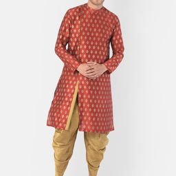 DEYANN Men Red & Gold-Toned Ethnic Motifs Kurta-picture-23